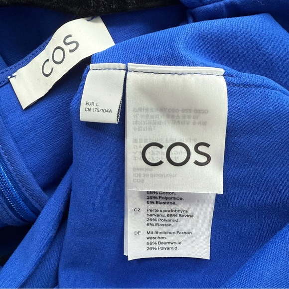 New Cos Gathered Midi Maxi Dress Blue Sleeveless Jersey Elastane Ruched Large - Picture 6 of 9